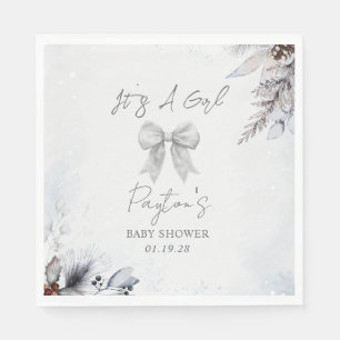 Välkommen till blommigt Bow Winter Girl Baby Showe Pappersservett