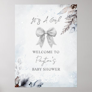 Välkommen till blommigt Bow Winter Girl Baby Showe Poster