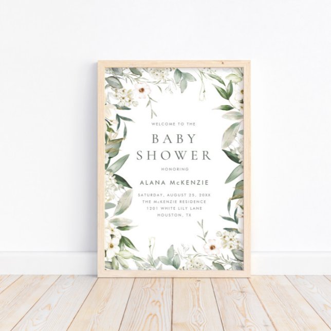 Välkommen till blommigt Grey Rustic Baby Shower Poster (Skapare uppladdad)