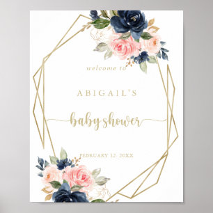 Välkommen till blommigt Guld Geometric Baby Shower Poster