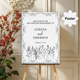 Välkommen till blommigt Line Art 35e Bröllop-årsda Poster