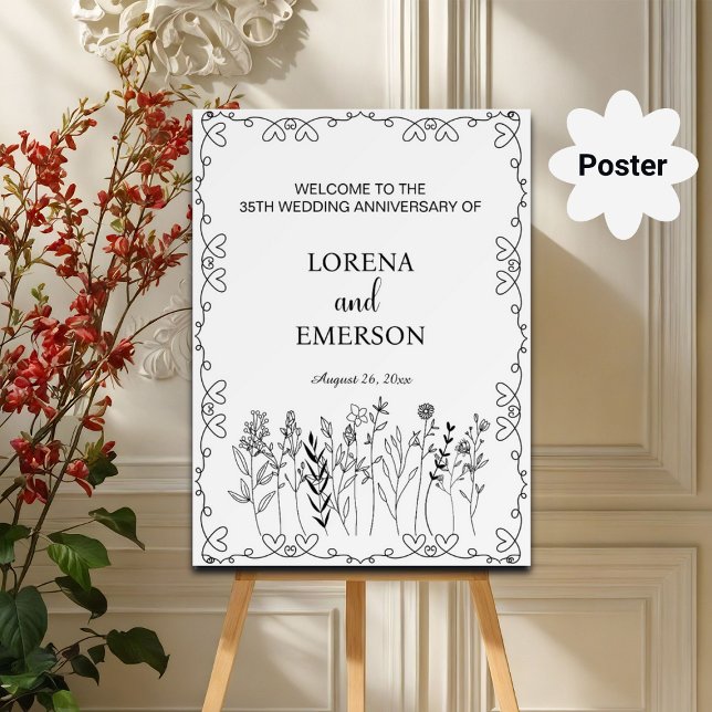 Välkommen till blommigt Line Art 35e Bröllop-årsda Poster (Skapare uppladdad)