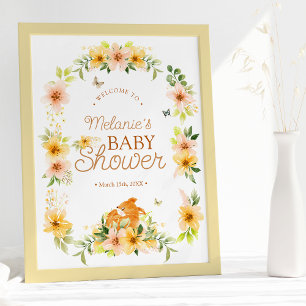 Välkommen till blommigt Storybook Fox Baby Shower Poster