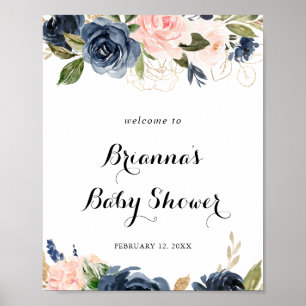 Välkommen till Blommigten Baby Shower för elegant Poster