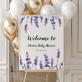 Välkommen till blommigten elegant lavender Baby Sh Poster