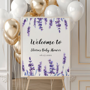 Välkommen till blommigten elegant lavender Baby Sh Poster