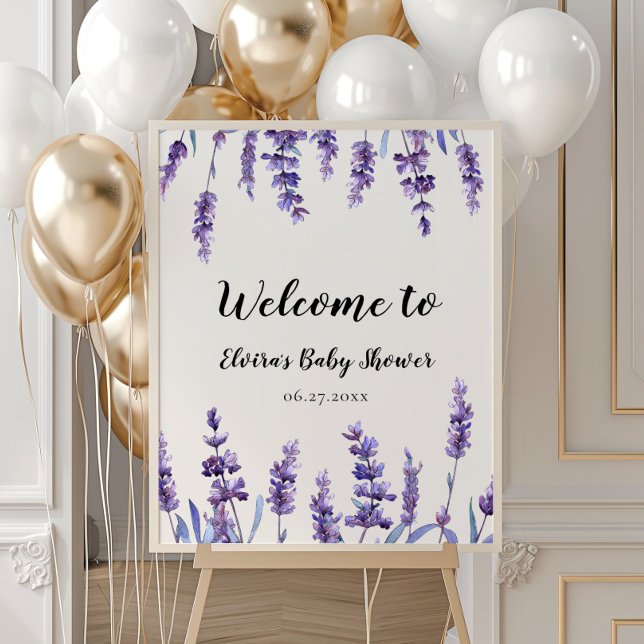 Välkommen till blommigten elegant lavender Baby Sh Poster (Skapare uppladdad)