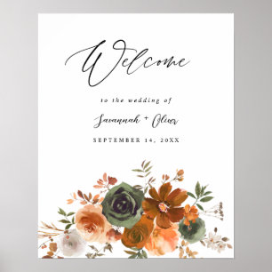 Välkommen till Blommigten grönt & Terra Cotta Poster