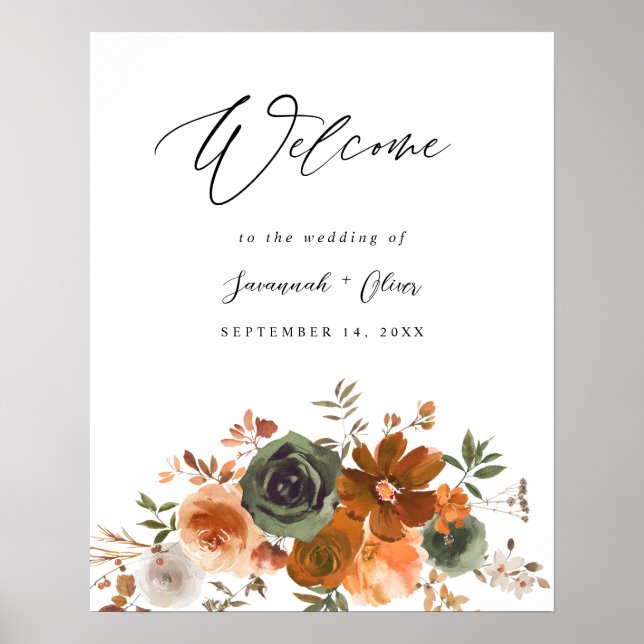 Välkommen till Blommigten grönt & Terra Cotta Poster (Framsidan)