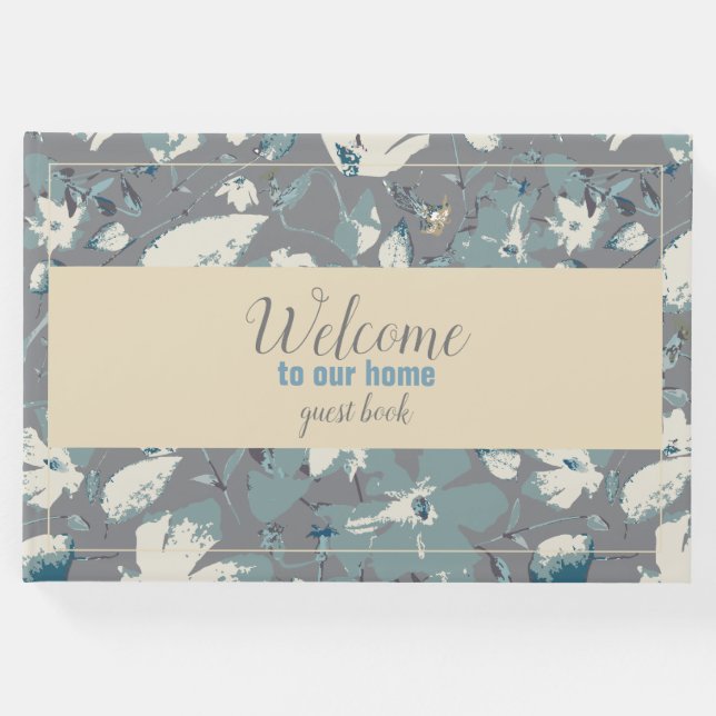 Välkommen till Blommigten Simple Blue Grått Cream Gästböcker (Framsida)