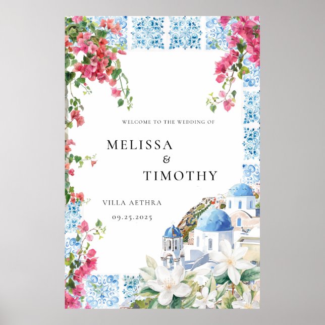 Välkommen till Blommigten Tile Bröllop i Medelhave Poster (Framsidan)