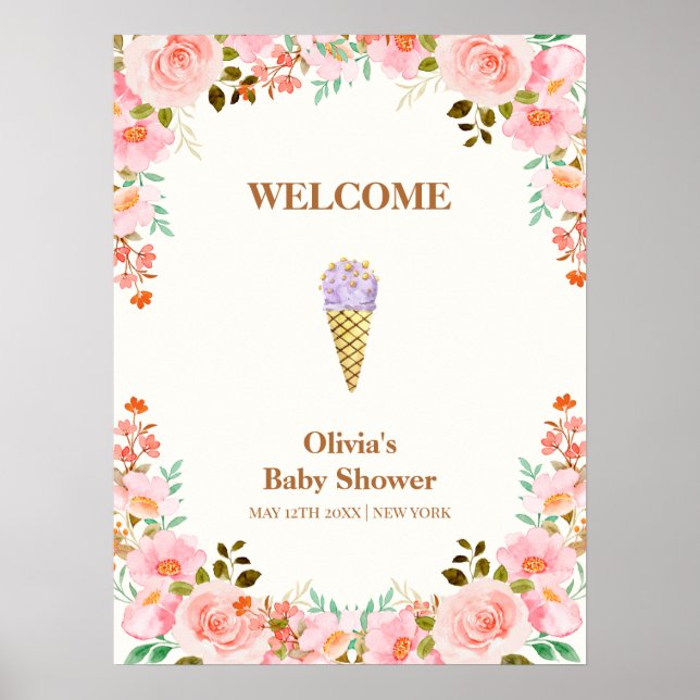 Välkommen till blomsterträdgård Scoop Ice Cream Ba Poster (Framsidan)