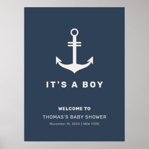 Välkommen till Blue Beige Nautical Anchor Baby Sho Poster