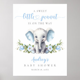 Välkommen till Blue Blommigt Elephant Pojke Shower Poster