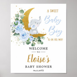 Välkommen till Blue Blommigt Greenery Elephant Bab Poster
