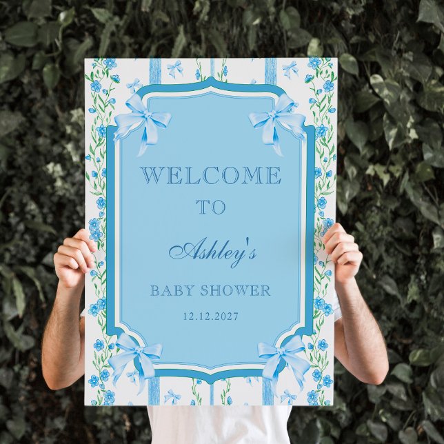 Välkommen till Blue Bow Boy Shabby chic Baby Showe Poster (Skapare uppladdad)