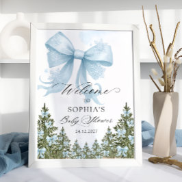 Välkommen till Blue Bow Winter Baby Shower Poster