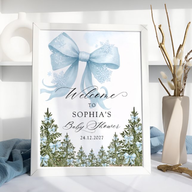 Välkommen till Blue Bow Winter Baby Shower Poster (Skapare uppladdad)