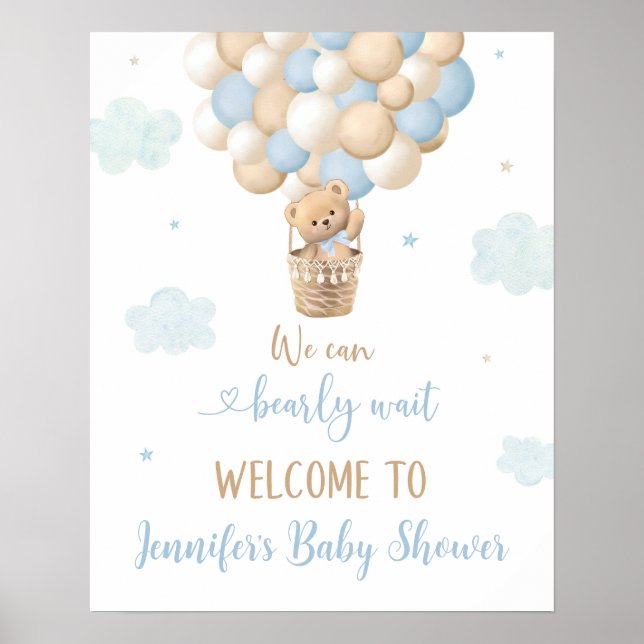 Välkommen till Blue Boy Nalle Ballower Baby Shower Poster (Framsidan)