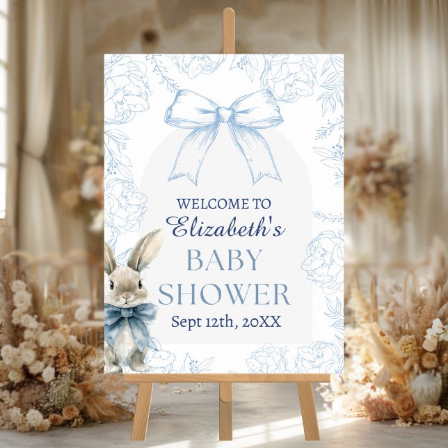 Välkommen till Blue Bunny Baby Shower Poster (Blue Bunny Baby Shower Welcome sign)