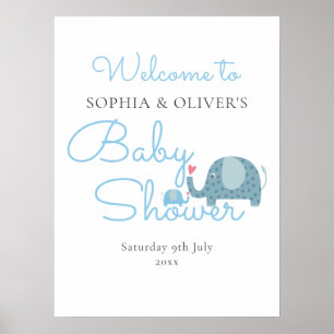 Välkommen till Blue Elephants Par Pojke Shower Poster