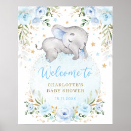 Välkommen till Blue Guld Blommigt Elephant Boy Bab Poster