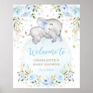 Välkommen till Blue Guld Blommigt Elephant Boy Bab Poster