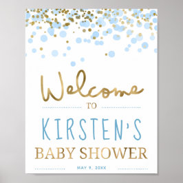 Välkommen till Blue & Guld Boy Baby Shower Poster