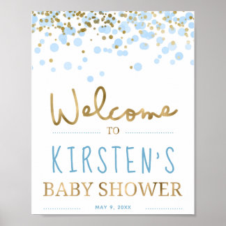 Välkommen till Blue & Guld Boy Baby Shower Poster