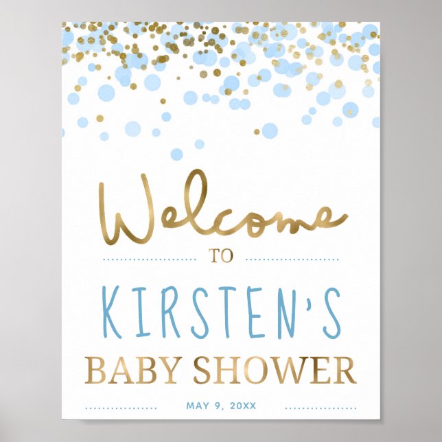 Välkommen till Blue & Guld Boy Baby Shower Poster (Framsidan)