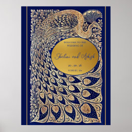 Välkommen till Blue Guld Peacock Art nouveau Bröll Poster