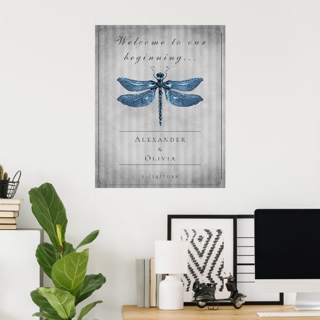 Välkommen till Blue Jeweled Dragonfly Bröllop Poster (Hemmakontoret)