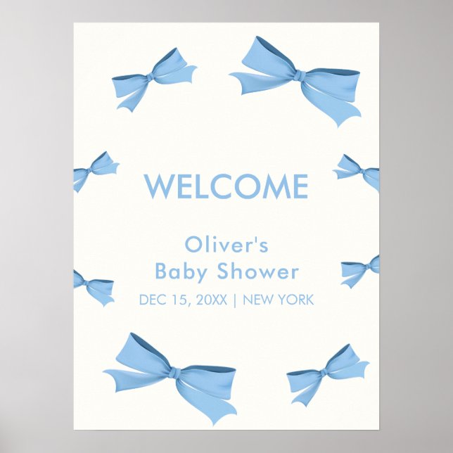 Välkommen till Blue Little Bow Ram Boy Baby Shower Poster (Framsidan)