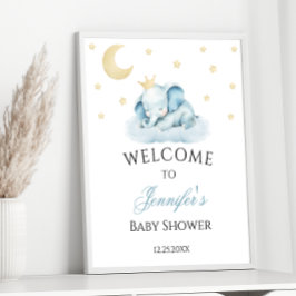 Välkommen till Blue Sömnig Elephant Pojke Shower Poster
