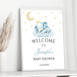 Välkommen till Blue Sömnig Elephant Pojke Shower Poster