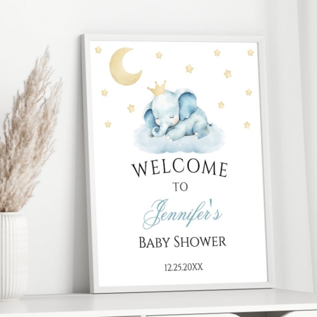Välkommen till Blue Sömnig Elephant Pojke Shower Poster (Skapare uppladdad)
