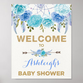 Välkommen till Boho Blue Blommigt Dreamcatcher Bab Poster
