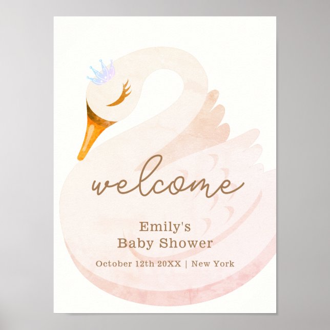 Välkommen till Boho Princess Svan Girl Baby Shower Poster (Framsidan)