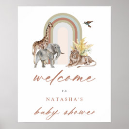 Välkommen till Boho Rainbow Arch & Animals Baby Sh Poster