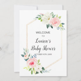 Välkommen till Boho  rosa blommigt babydusch Inbjudningar