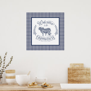 Välkommen till bondhuset Blue Gingham Poster