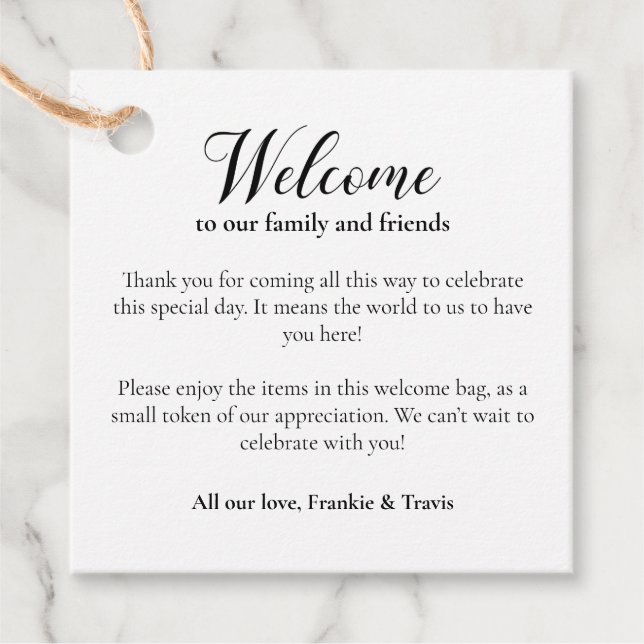 Välkommen till bostadsgift Bag Basket Bröllop Gåvor Etiketter (Framsida)