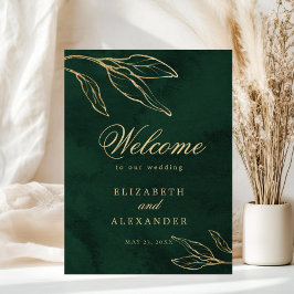 Välkommen till Botaniskt Emerald Guld Elegant bröl Poster