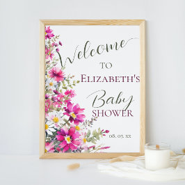 Välkommen till Bright Rosa WildblommBlommigt Boho- Poster