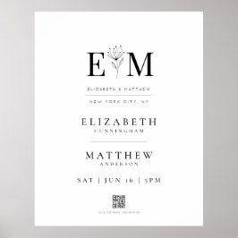 Välkommen till bröllop Elegant Modern Foliage QR-k Poster