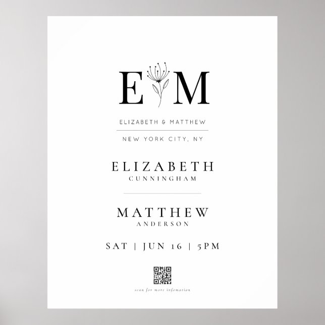 Välkommen till bröllop Elegant Modern Foliage QR-k Poster (Framsidan)