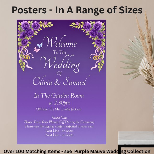 Välkommen till Bröllop Lila Mauve Flowers & White Poster (Skapare uppladdad)