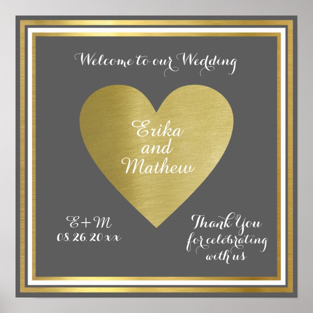 Välkommen till bröllop, mottagningen guld kärlek poster (Framsidan)