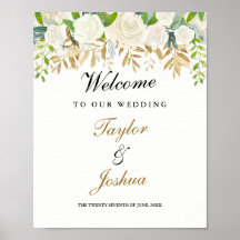 Välkommen till Bröllop-tecknet Guld Blommigt Löv v