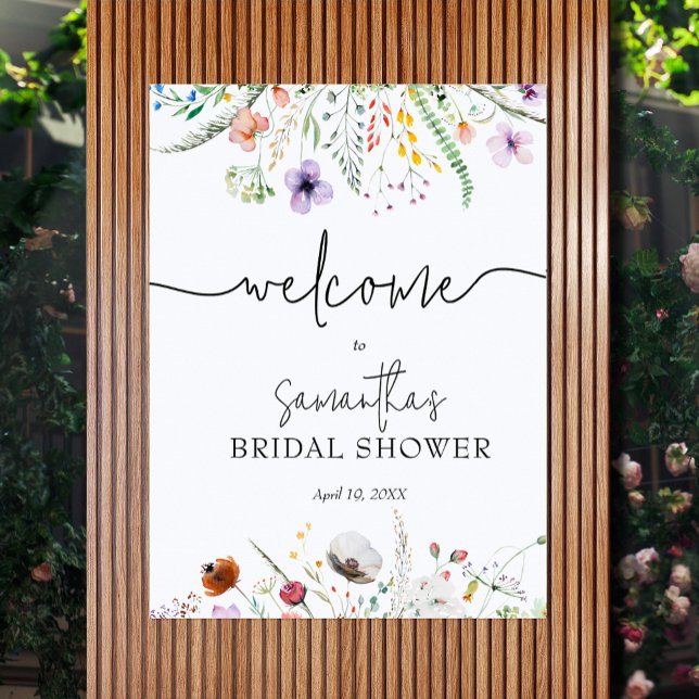 Välkommen till Bröllopsdusch för Vildblomma Poster (Wildflower Bridal Shower Welcome Poster - CHOOSE any size, printed or INSTANT DOWNLOAD)